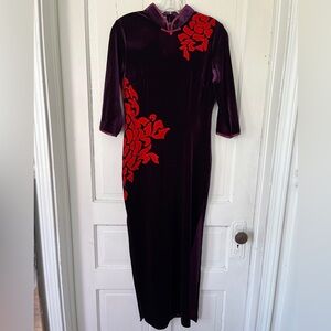 Deep Purple Velvet Mandarin Collar Chinese Floor Length Dress